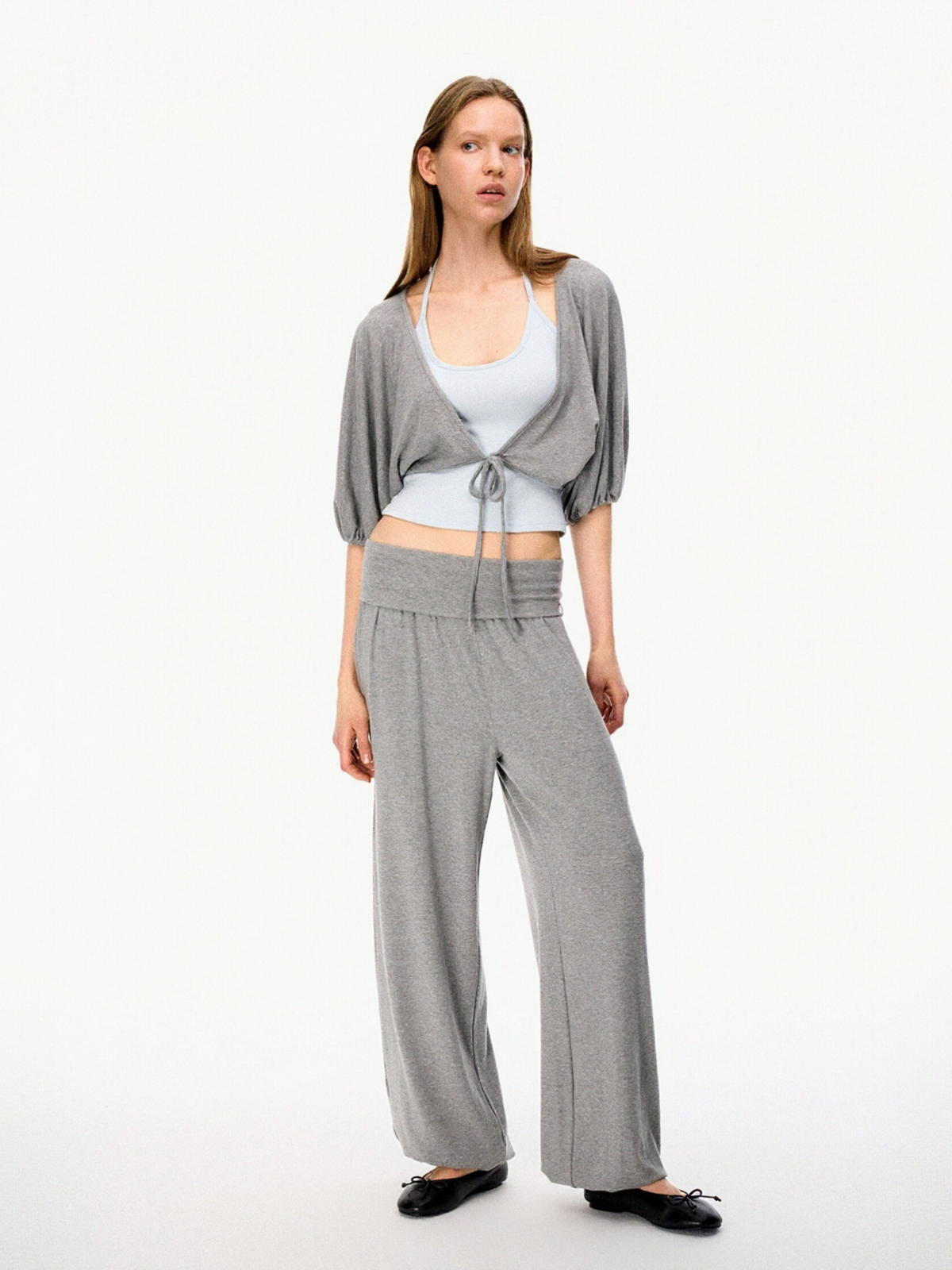 SilkTouch - Women's Contrast Balloon Sleeve Cropped Knit Set
