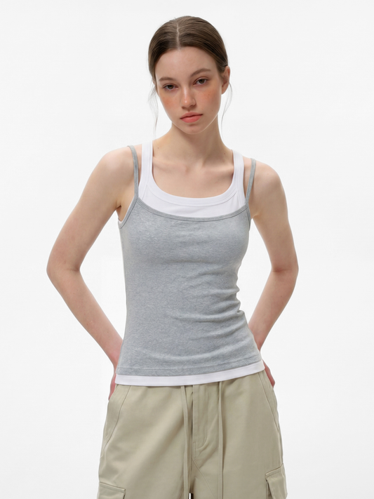 Caveveil - Women's Faux Two-Piece Ribbed Tank Top